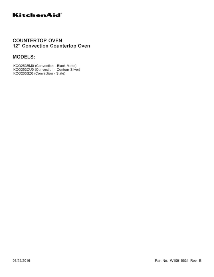 Cover Sheet Diagram and Parts List for KCO253CU0  KitchenAid Toaster Oven