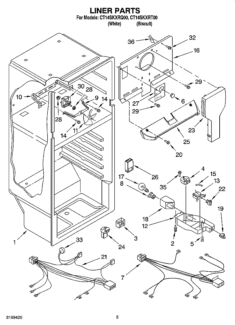LINER PARTS Diagram and Parts List for CT14SKXRT00  Crosley Refrigerator