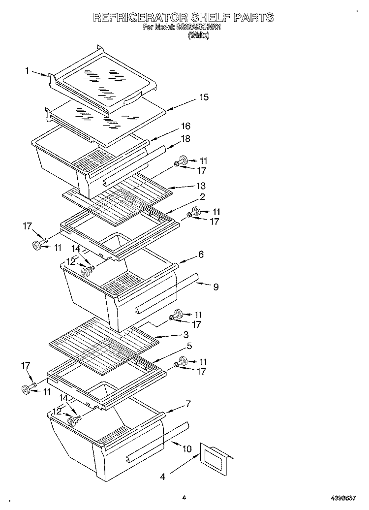REFRIGERATOR SHELF Diagram and Parts List for SS22AEXHW01  Whirlpool Refrigerator