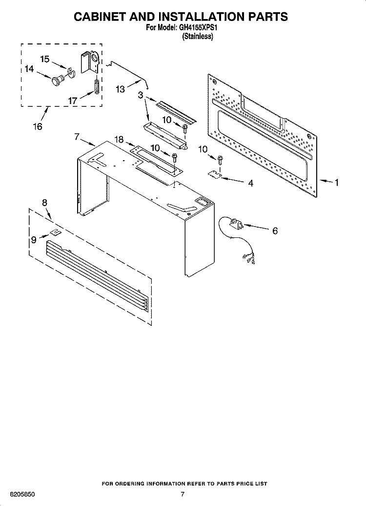 CABINET AND INSTALLATION PARTS Diagram and Parts List for GH4155XPS1  Whirlpool Microwave