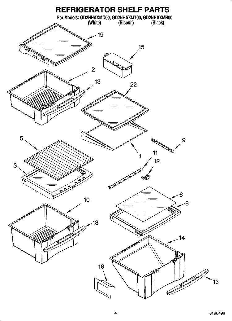 REFRIGERATOR SHELF PARTS Diagram and Parts List for GD2NHAXMQ00  Whirlpool Refrigerator