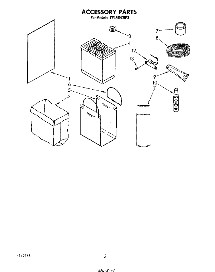 ACCESSORIES Diagram and Parts List for TF4500XRP3  Whirlpool Trash Compactor
