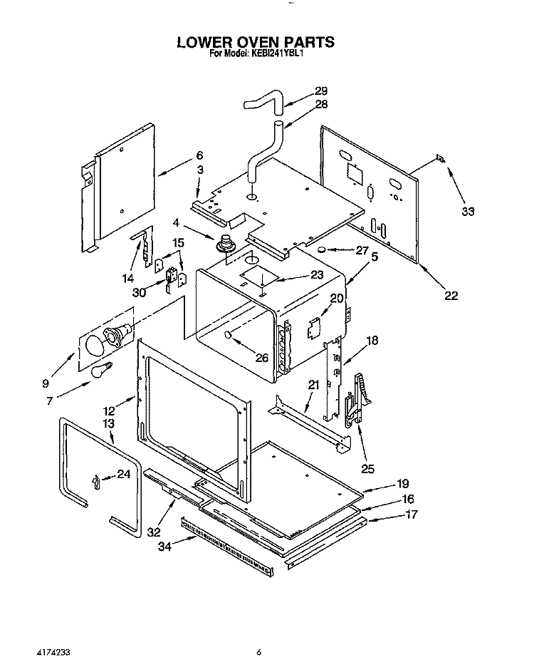 LOWER OVEN Diagram and Parts List for KEBI241YBL1  KitchenAid Wall Oven