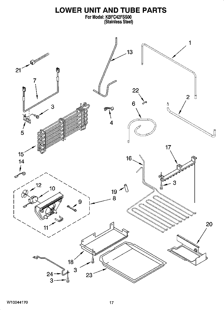 LOWER UNIT AND TUBE PARTS Diagram and Parts List for KBFC42FSS00  KitchenAid Refrigerator