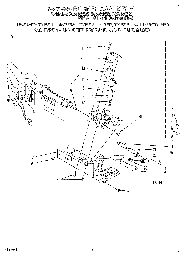 3402844 BURNER ASSEMBLY Diagram and Parts List for RGS7648EW2  Roper Dryer