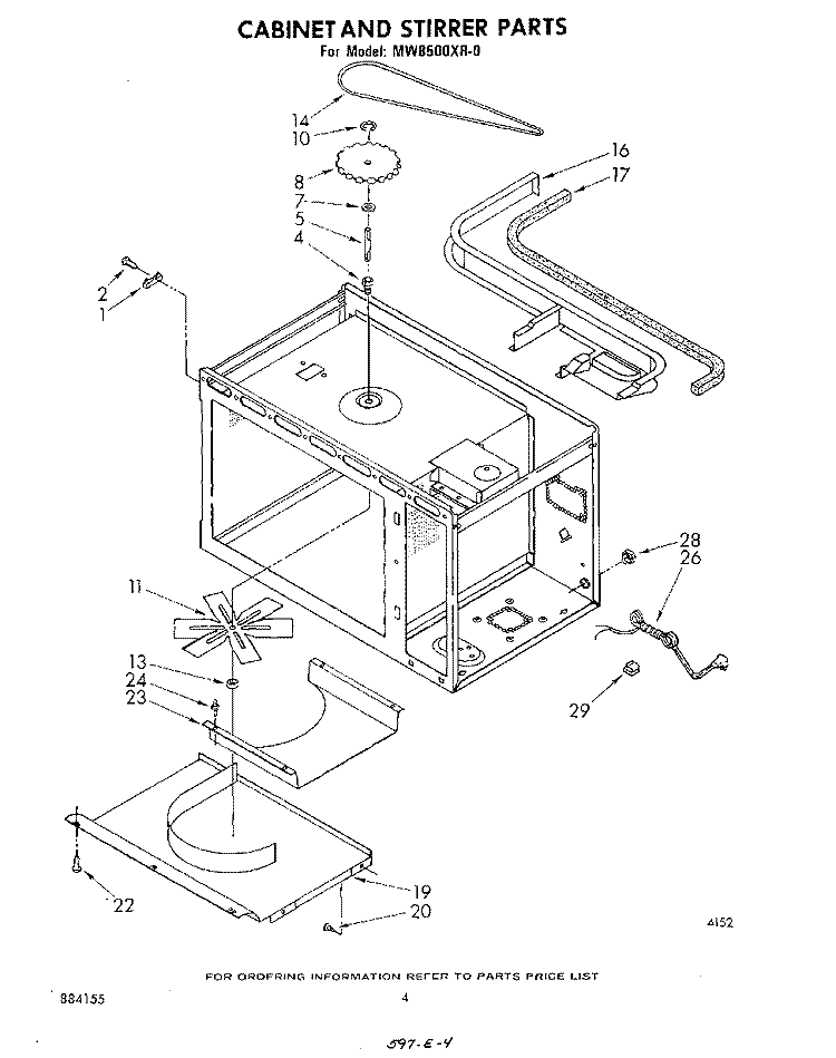 CABINET AND STIRRER Diagram and Parts List for MW8500XR0  Whirlpool Microwave