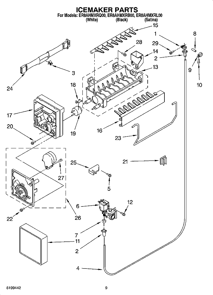 ICEMAKER PARTS Diagram and Parts List for ER8AHMXRL00  Whirlpool Refrigerator