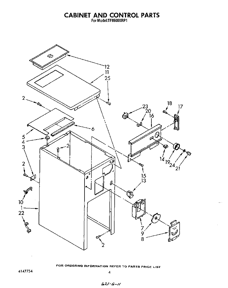 CABINET AND CONTROL Diagram and Parts List for TF8500XRP1  Whirlpool Trash Compactor