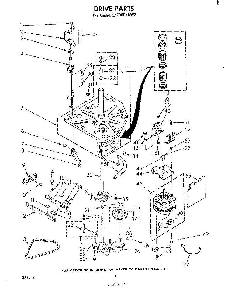 DRIVE Diagram and Parts List for LA7800XKW2  Whirlpool Washer
