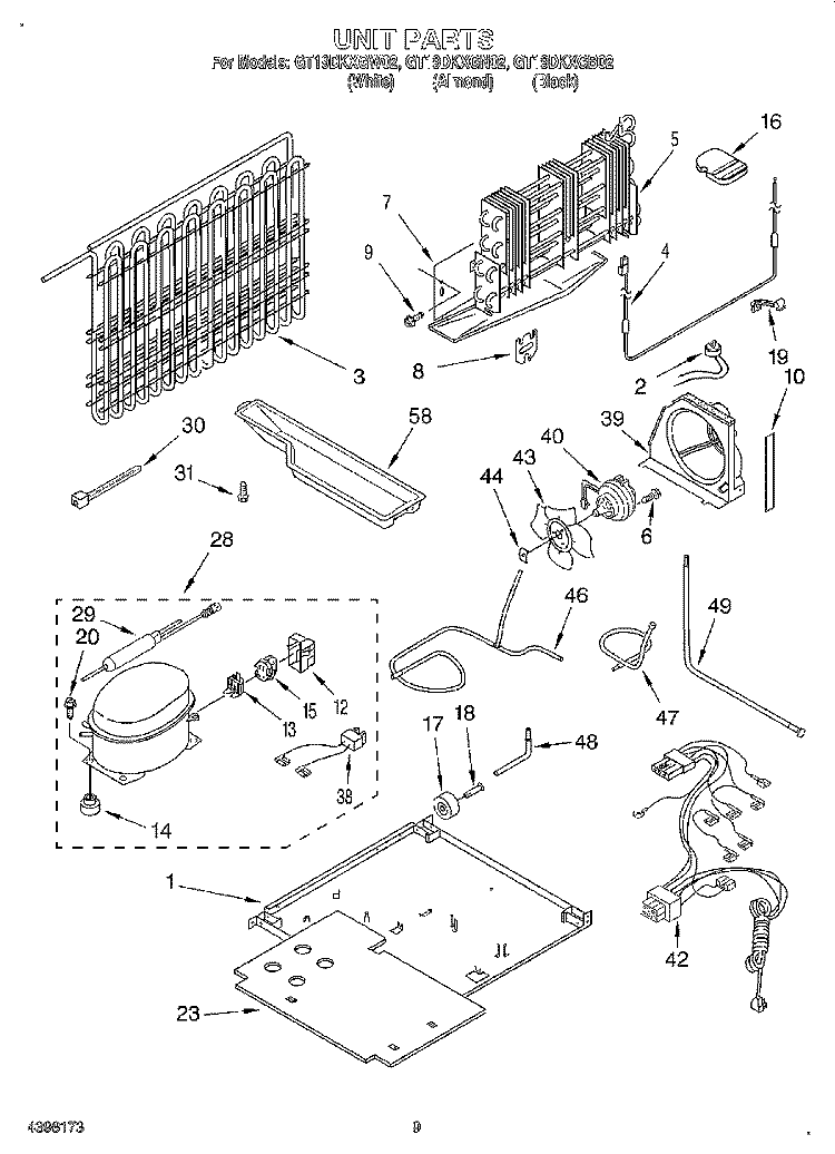 UNIT Diagram and Parts List for GT19DKXGN02  Whirlpool Refrigerator