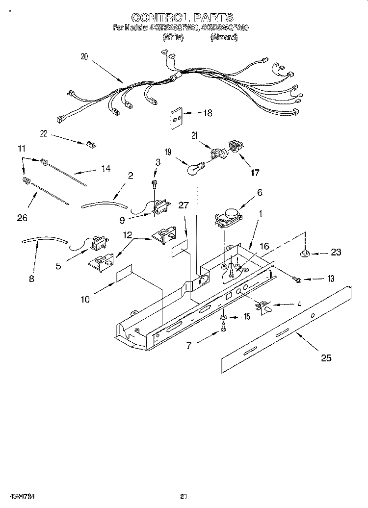 CONTROL, LIT/OPTIONAL Diagram and Parts List for 4KSRS25QFW00  KitchenAid Refrigerator