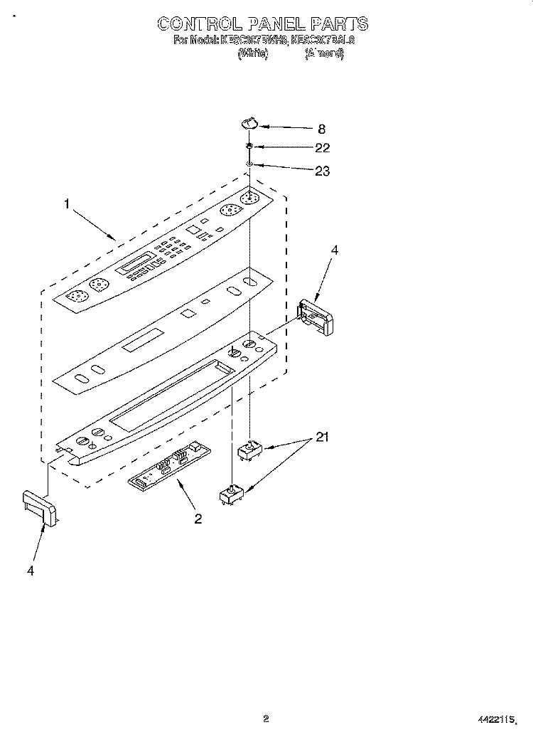 CONTROL PANEL Diagram and Parts List for KESC307BAL8  KitchenAid Range