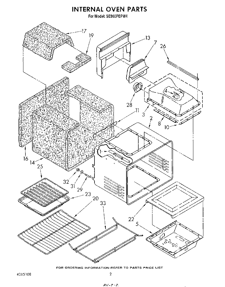 INTERNAL OVEN Diagram and Parts List for SE960PEPW4  Whirlpool Range