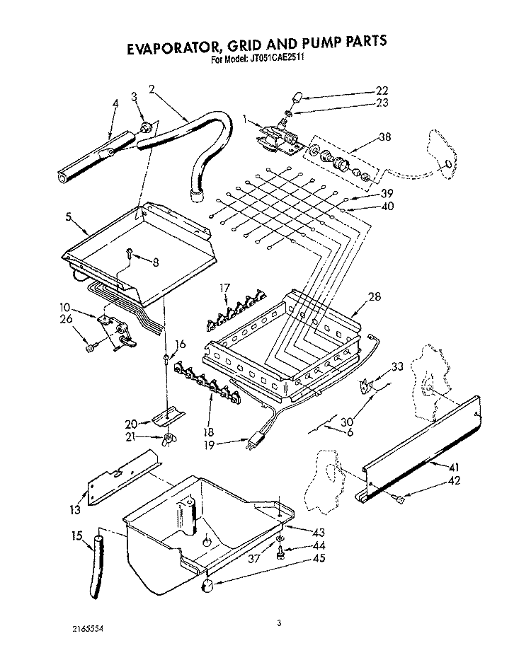 EVAPORATOR, GRID AND PUMP Diagram and Parts List for JT051CAE2511  Whirlpool Ice Maker