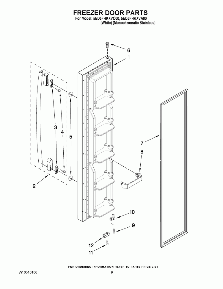 FREEZER DOOR PARTS Diagram and Parts List for 5ED5FHKXVQ00  Whirlpool Refrigerator