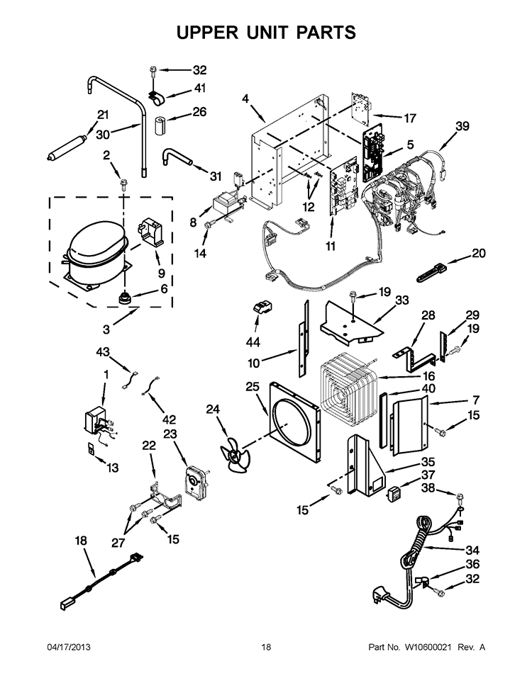 UPPER UNIT PARTS Diagram and Parts List for KBFO42FTX07  KitchenAid Refrigerator