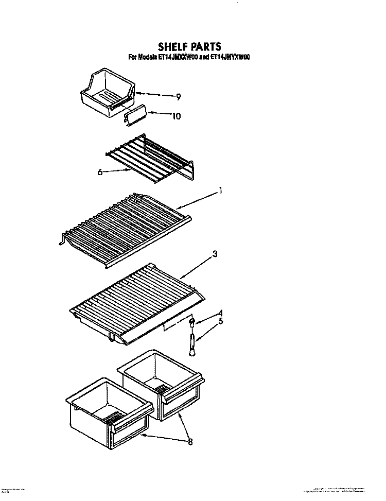 SHELF Diagram and Parts List for ET14JMXXW00  Whirlpool Refrigerator