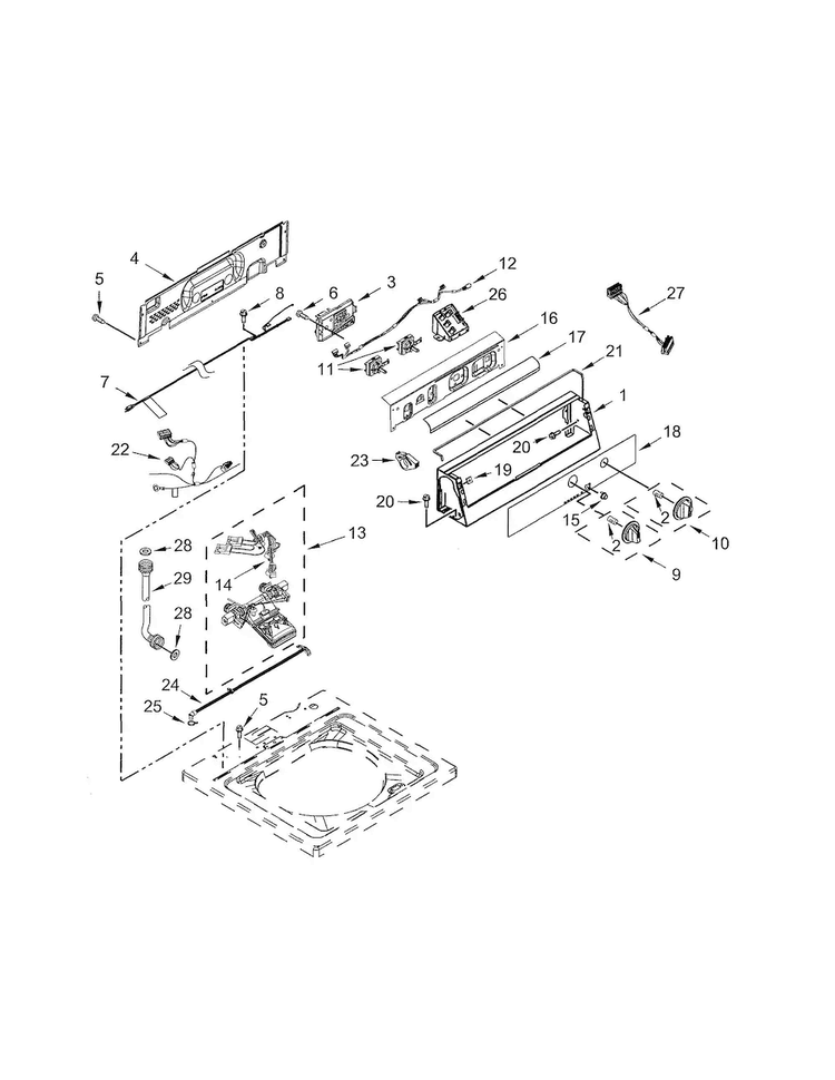 Controls & Water Inlet Diagram and Parts List for 11027122310  Kenmore Washer