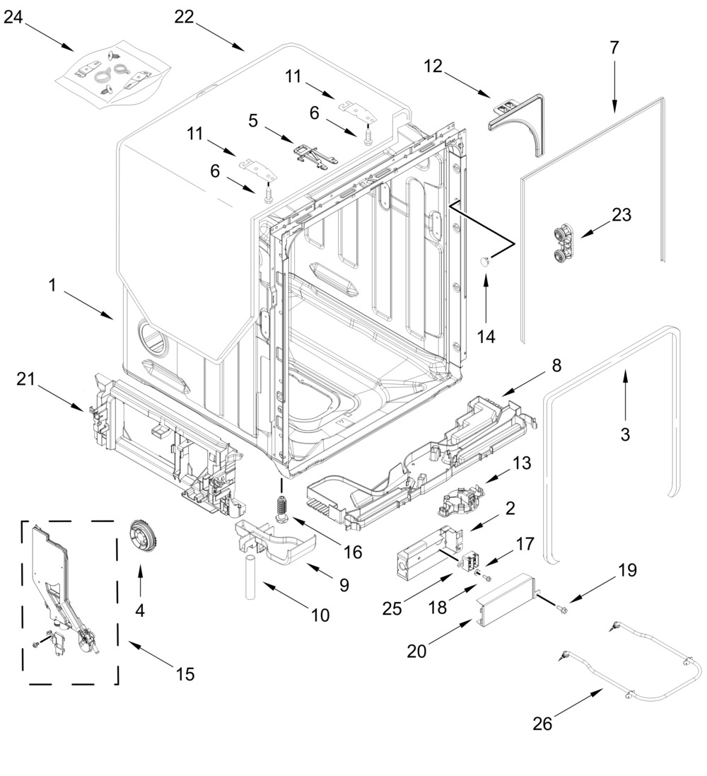 Tub And Frame Parts Diagram and Parts List for MDB7959SKZ4  Whirlpool Dishwasher