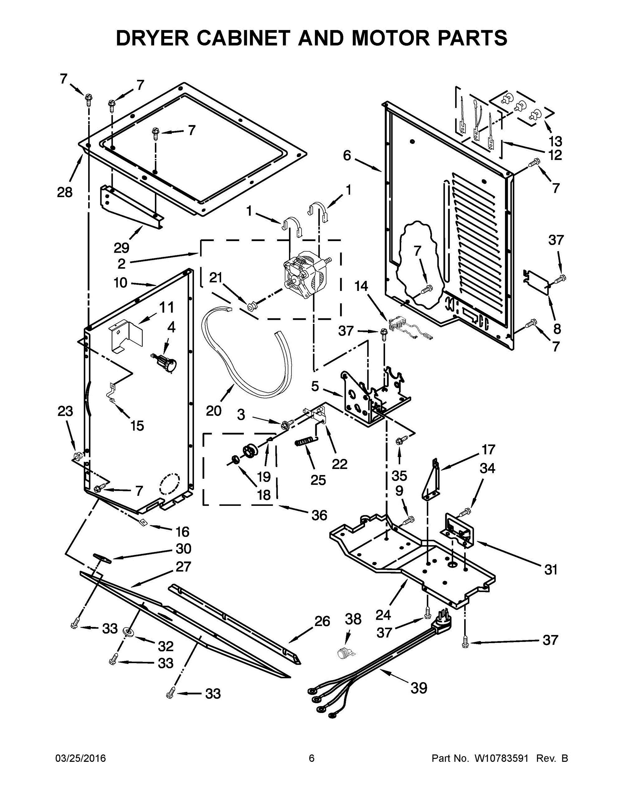 04 - DRYER CABINET AND MOTOR PARTS Diagram and Parts List for YWET4027EW0  Whirlpool Washer Dryer Combo