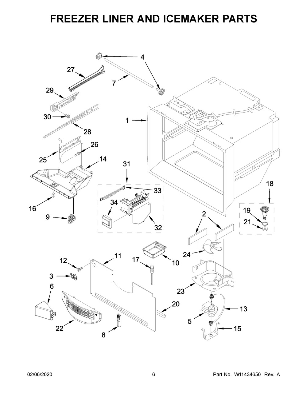 Freezer Liner And Icemaker Parts Diagram and Parts List for WRF532SMHZ03  Whirlpool Refrigerator