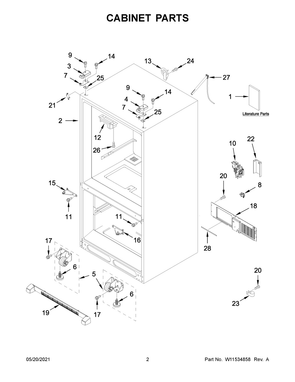 Cabinet Parts Diagram and Parts List for MFF2258FEZ06  Whirlpool Refrigerator