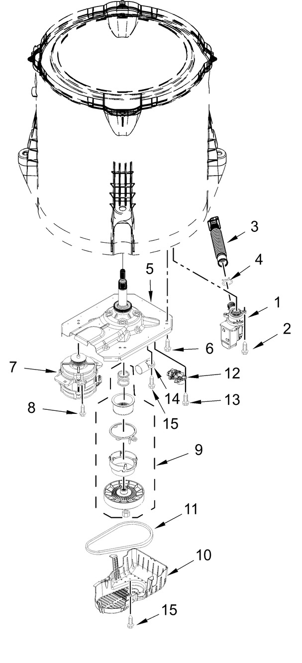 Gearcase, Motor And Pump Parts Diagram and Parts List for MVW4005SW0  Whirlpool Washer