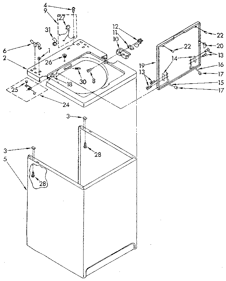 Top And Cabinet Diagram and Parts List for LA5580XSG1  Whirlpool Washer