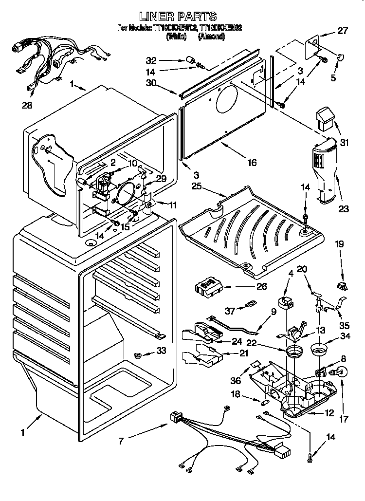Liner Diagram and Parts List for TT18DKXEN01  Estate Refrigerator