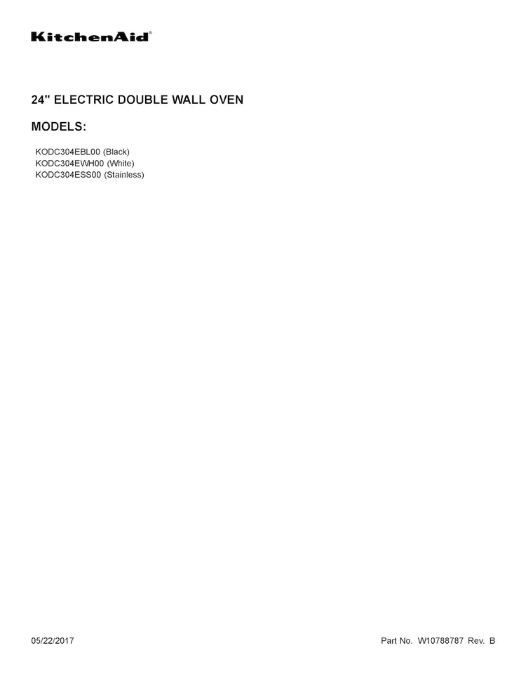 Cover Sheet Diagram and Parts List for KODC304EBL00  KitchenAid Wall Oven