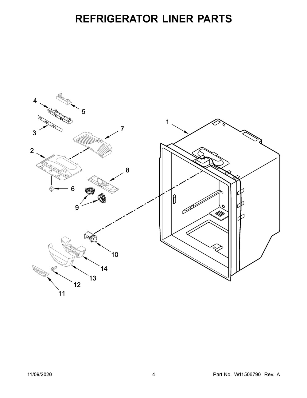 Refrigerator Liner Parts Diagram and Parts List for ABB1924BRM02  Whirlpool Refrigerator
