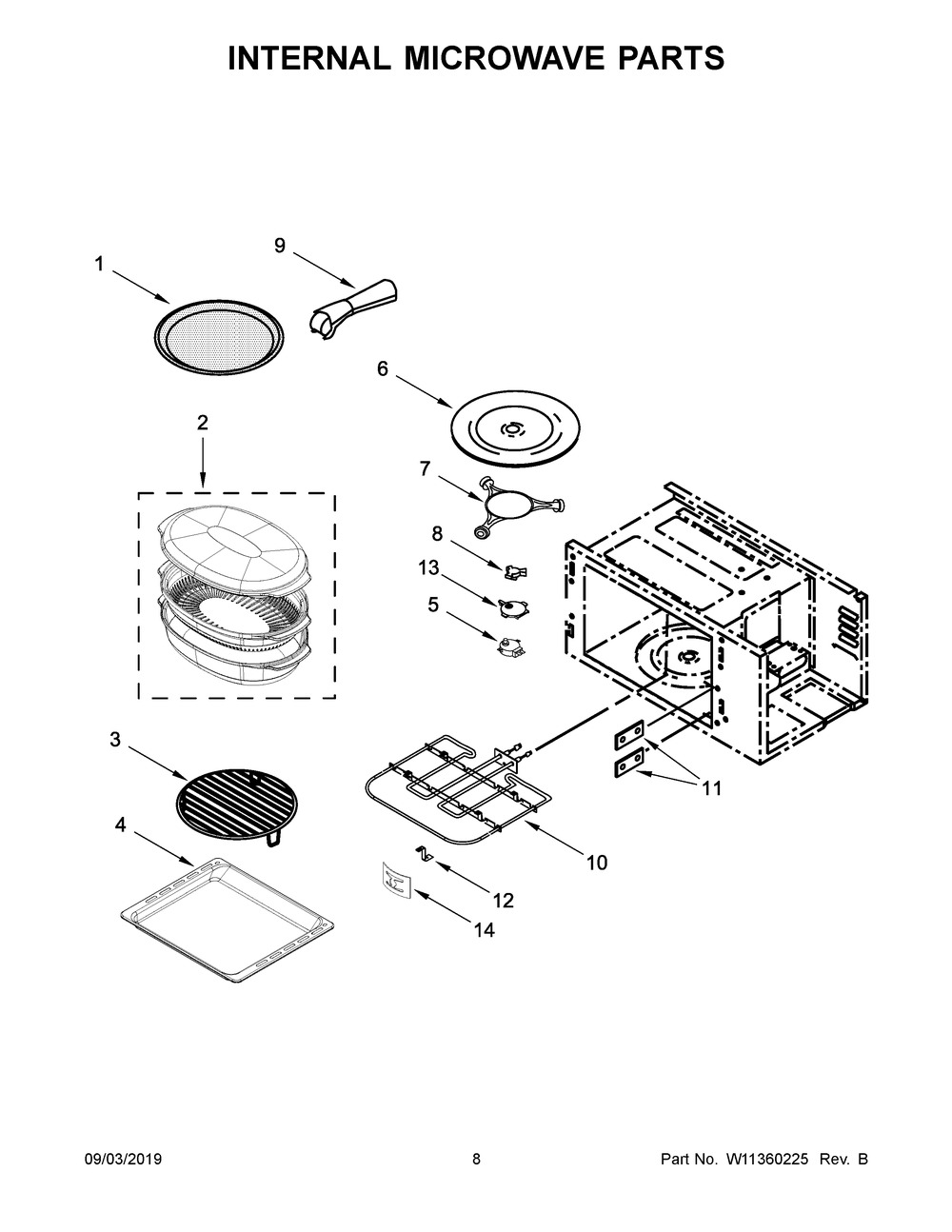 Internal Microwave Parts Diagram and Parts List for KOCE900HBS01  Whirlpool Microwave Oven Combo