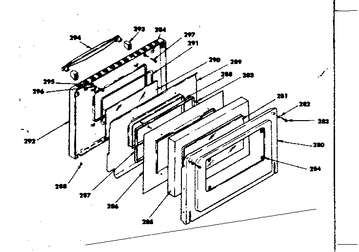 Oven Door Diagram and Parts List for 1553567302  Kenmore Range