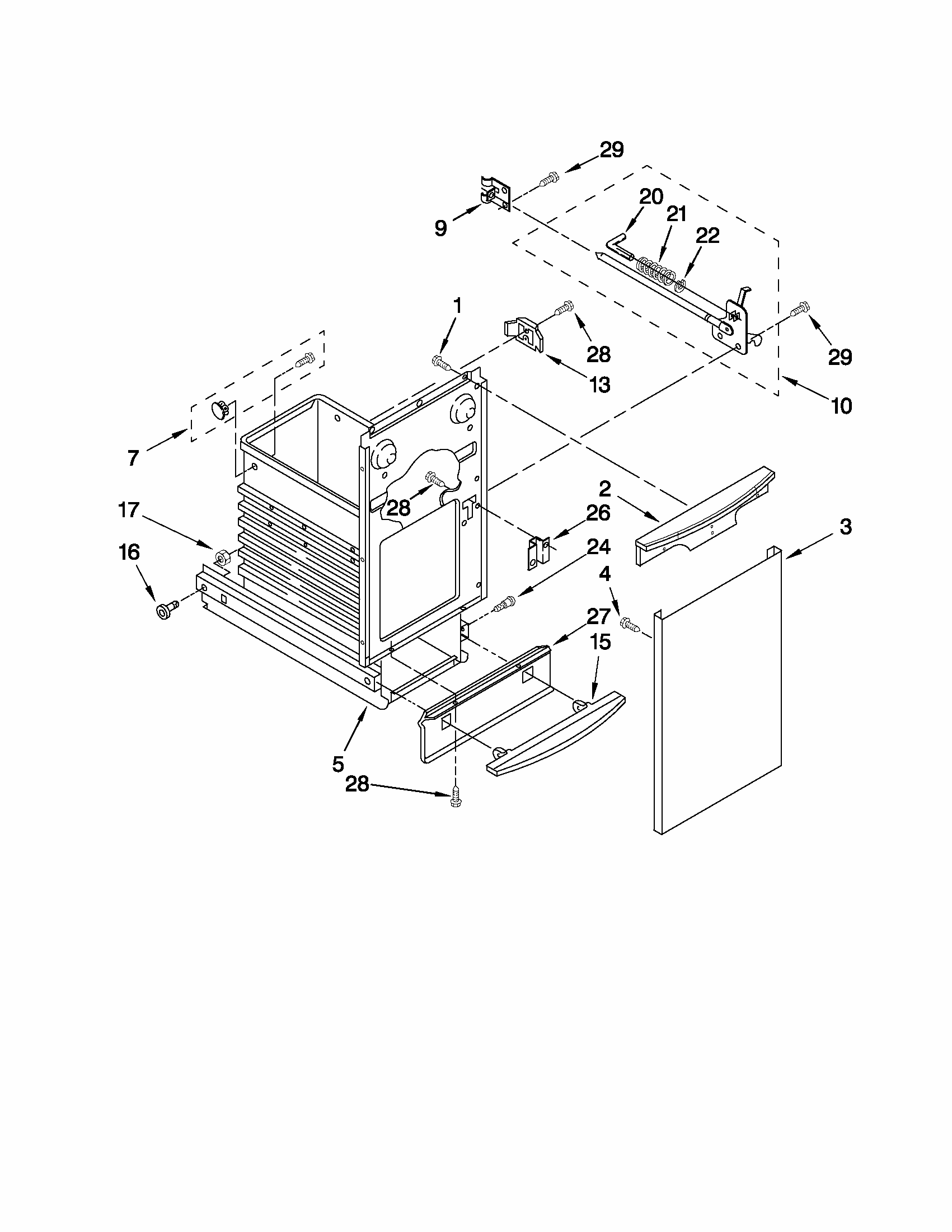 Container Parts Diagram and Parts List for 66513612102  Kenmore Trash Compactor