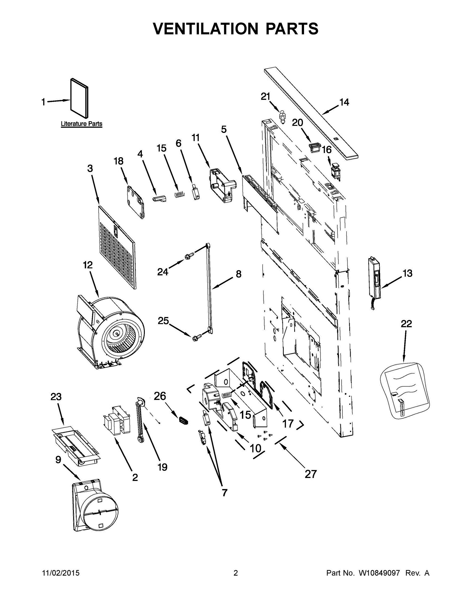02 - VENTILATION PARTS Diagram and Parts List for KXD4630YSS2  Whirlpool Range Hood