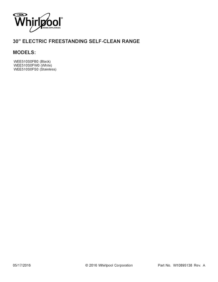 Cover Sheet Diagram and Parts List for WEE510S0FB0  Whirlpool Range