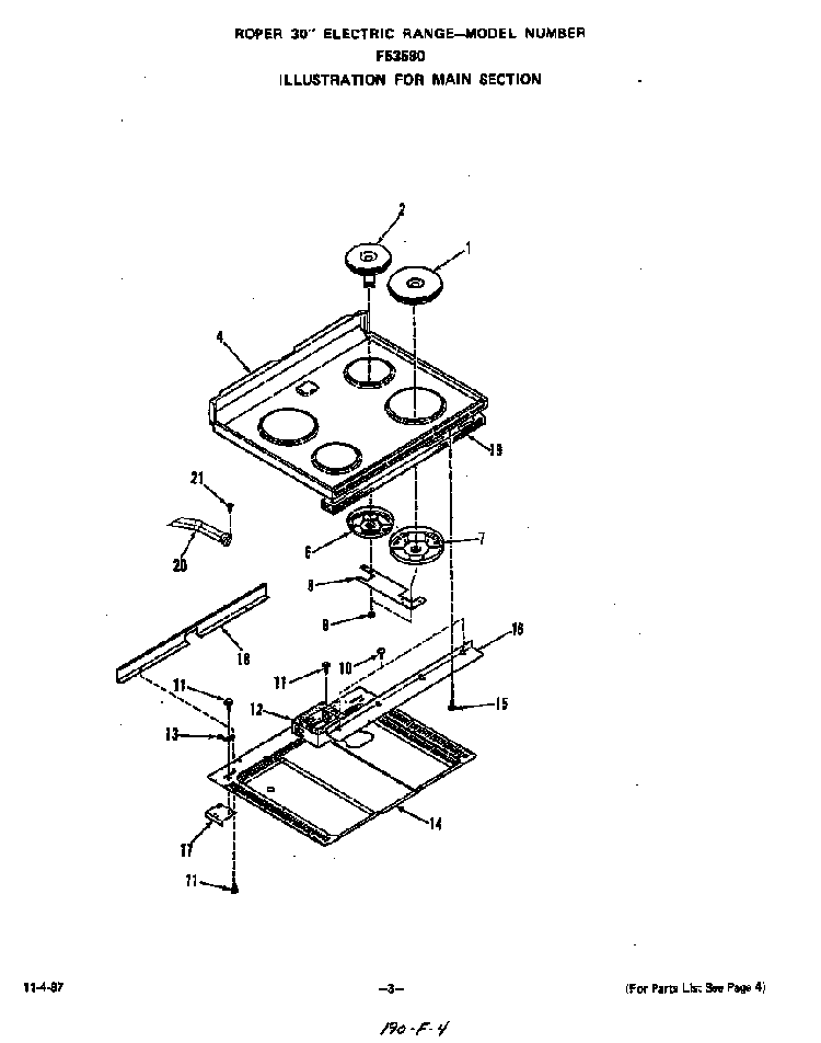 Main Section Diagram and Parts List for F5358*0  Roper Range