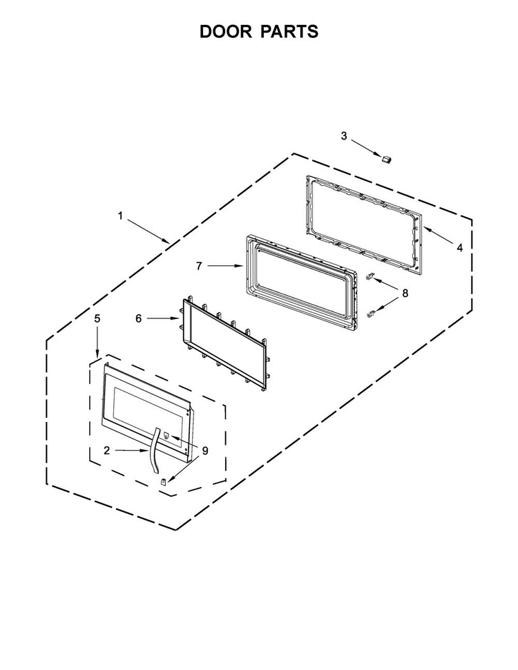 Door Parts Diagram and Parts List for KMHS120EBS1  KitchenAid Microwave