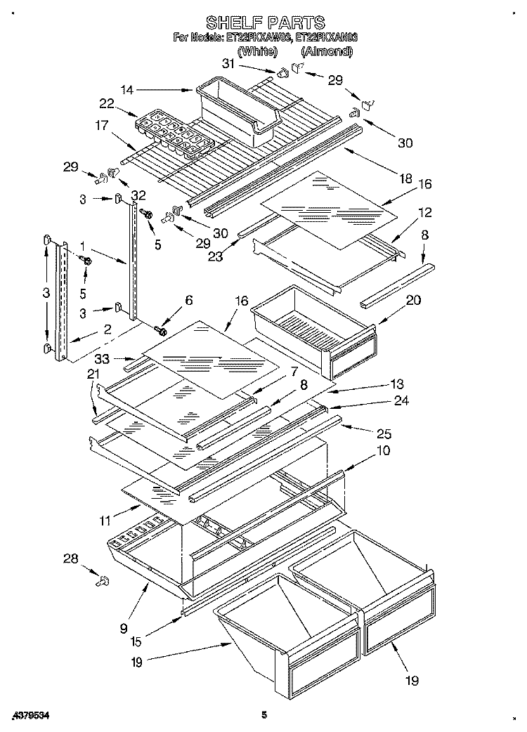 SHELF Diagram and Parts List for ET22PKXAN03  Whirlpool Refrigerator