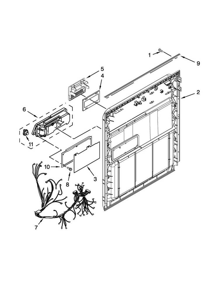 Inner Door Parts Diagram and Parts List for WDP340PAFW0  Whirlpool Dishwasher