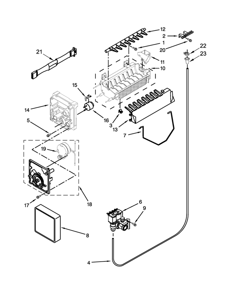 Ice Maker Parts Diagram and Parts List for 10651723410  Kenmore Refrigerator