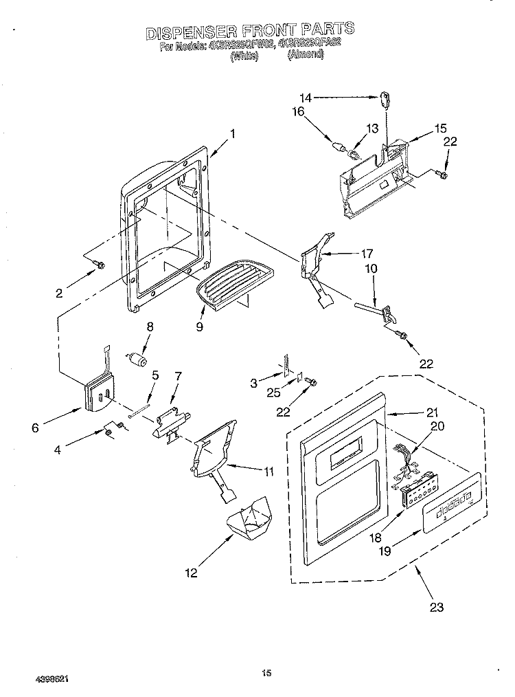 DISPENSER FRONT Diagram and Parts List for 4KSRS25QFA02  KitchenAid Refrigerator