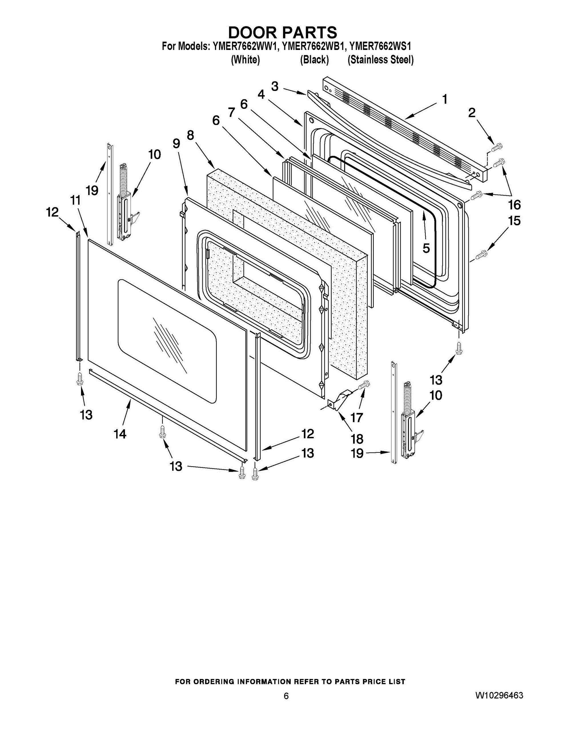 05 - DOOR PARTS Diagram and Parts List for YMER7662WW1  Whirlpool Range
