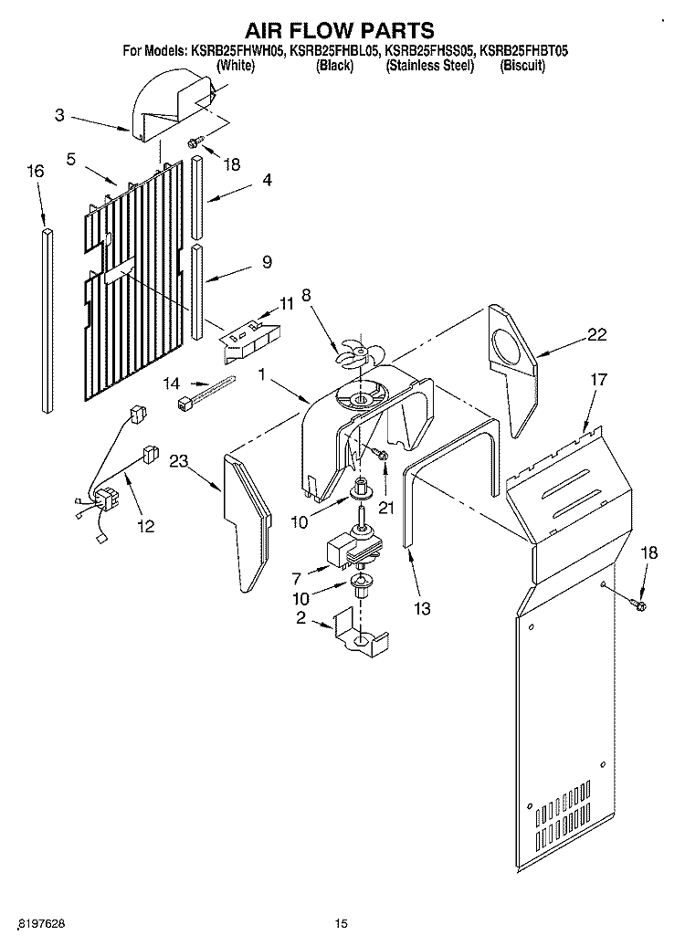 AIR FLOW Diagram and Parts List for KSRB25FHBT05  KitchenAid Refrigerator