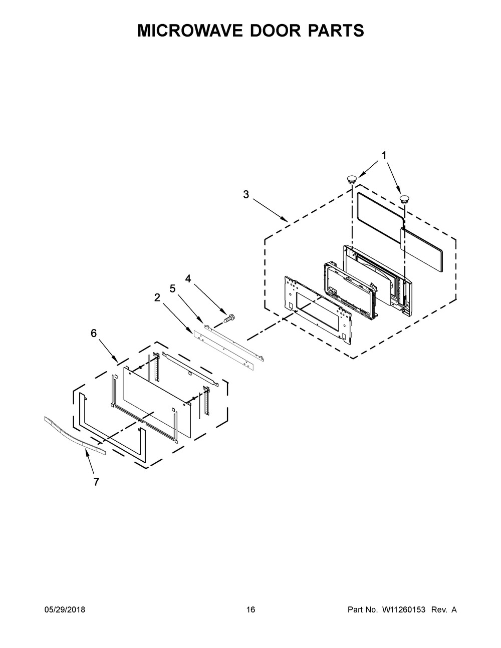 Microwave Door Parts Diagram and Parts List for WOC54EC0AB05  Whirlpool Microwave Oven Combo