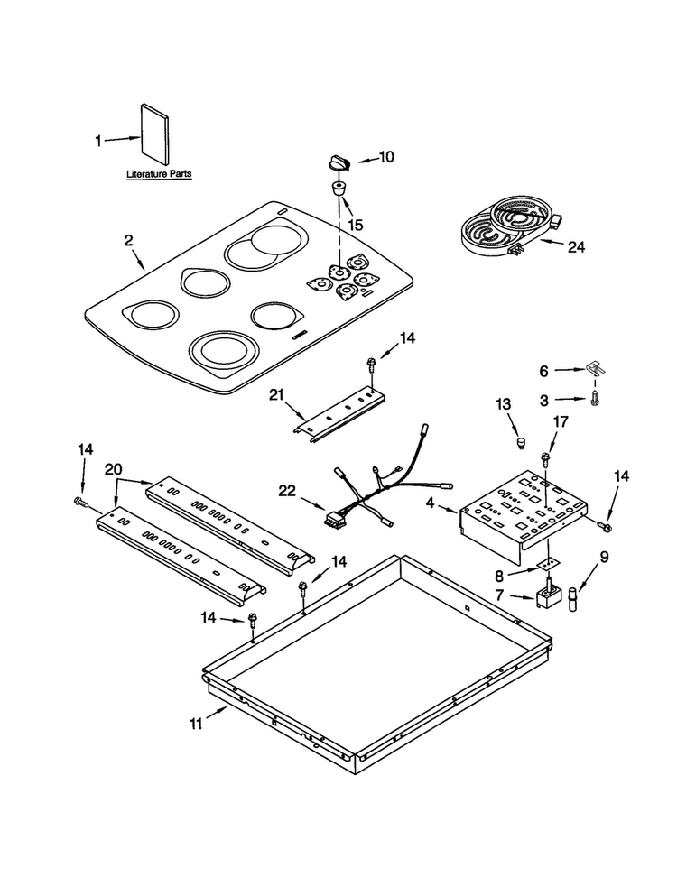 Cooktop Diagram and Parts List for KECC562GBTW  KitchenAid Cooktop