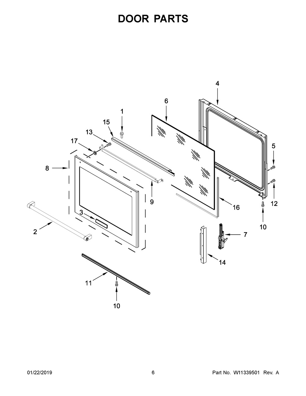 Door Parts Diagram and Parts List for YKSEB900EWH3  Whirlpool Range