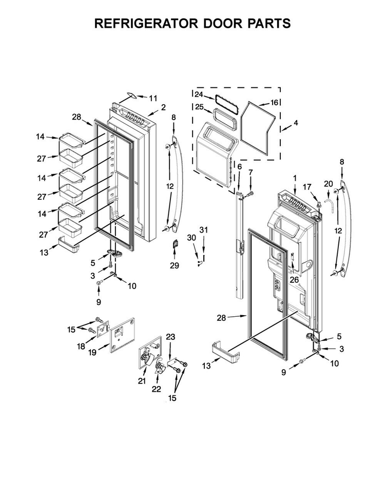 Refrigerator Door Parts Diagram and Parts List for KFIV29PCMS02  KitchenAid Refrigerator