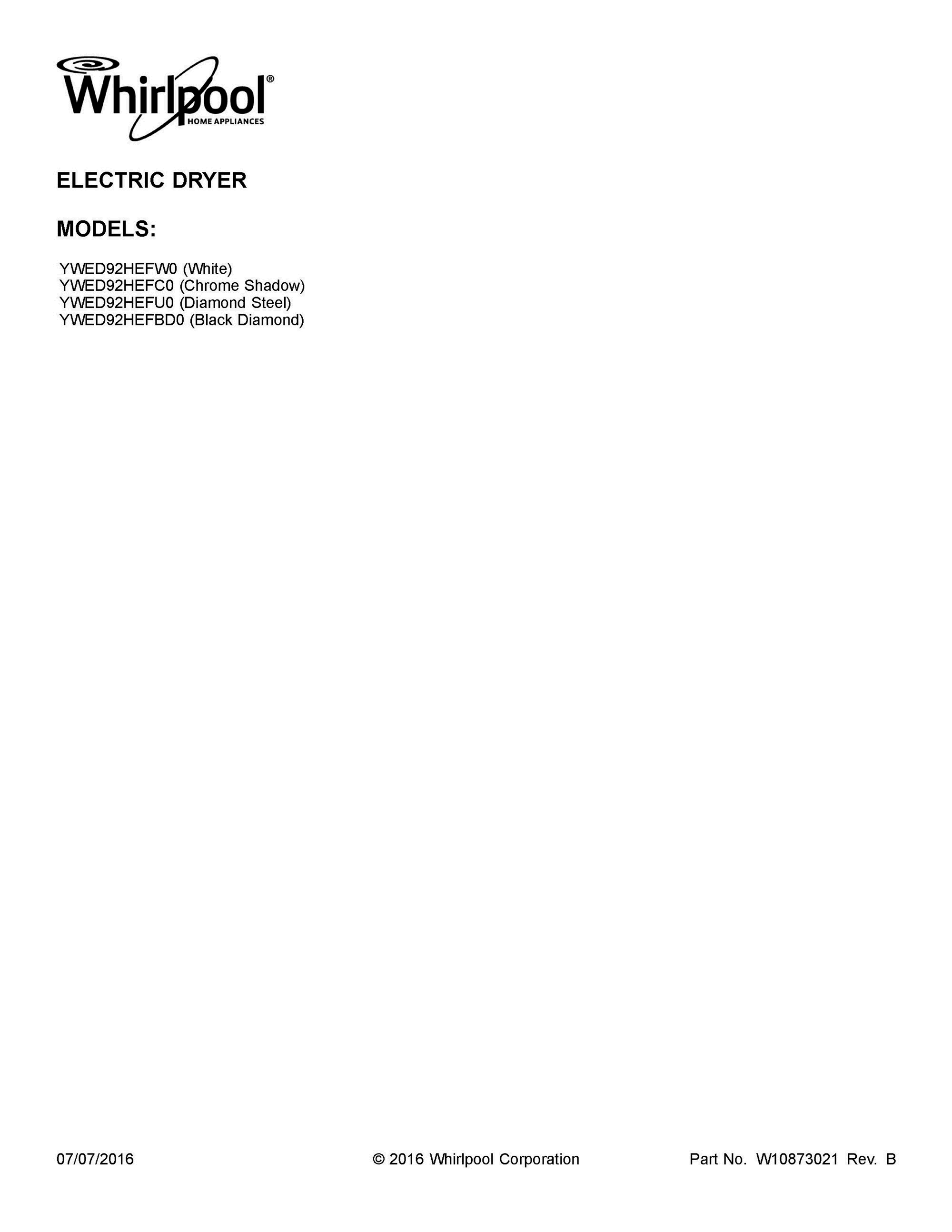 01 - COVER SHEET Diagram and Parts List for YWED92HEFBD0  Whirlpool Dryer