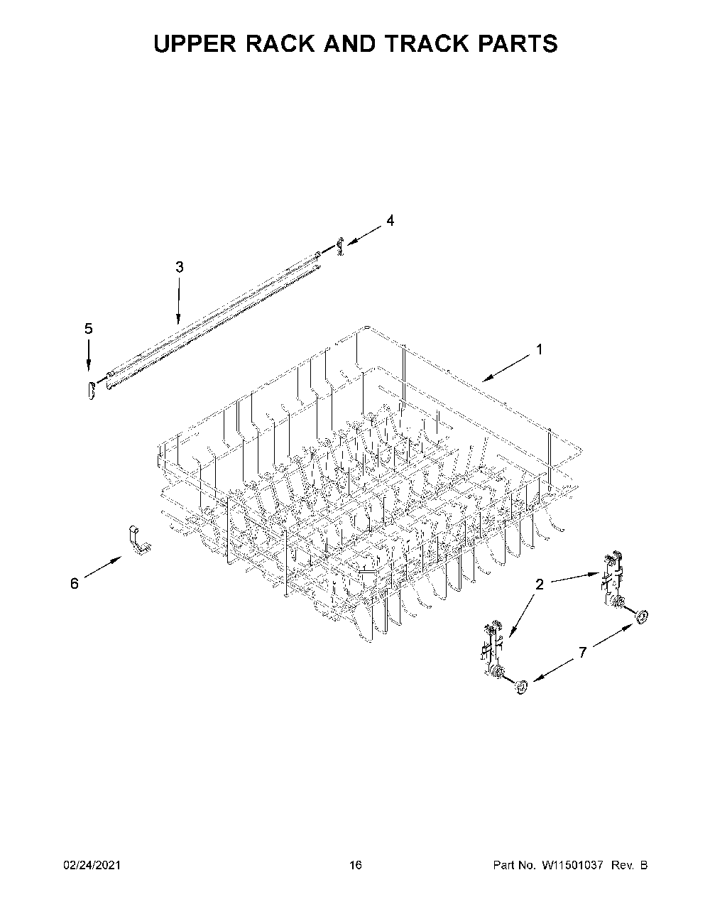 Upper rack and track parts Diagram and Parts List for WDF520PADM8  Whirlpool Dishwasher